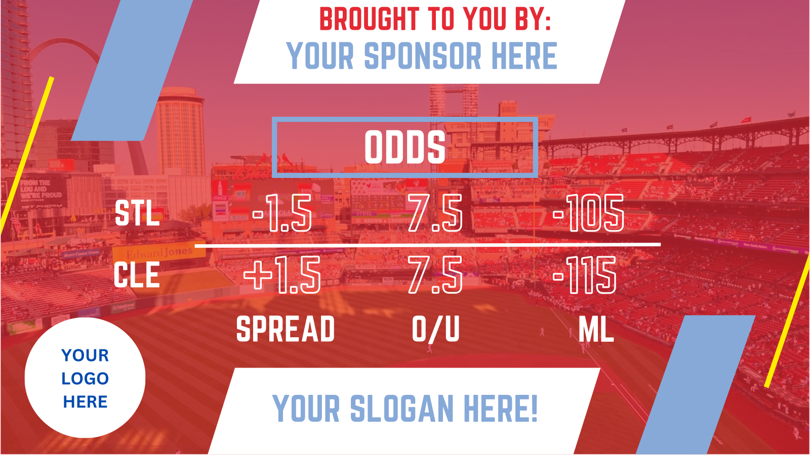 A graphic showing the betting lines for a professional sporting event with a generic logo with 'Your Logo Here' printed on it.