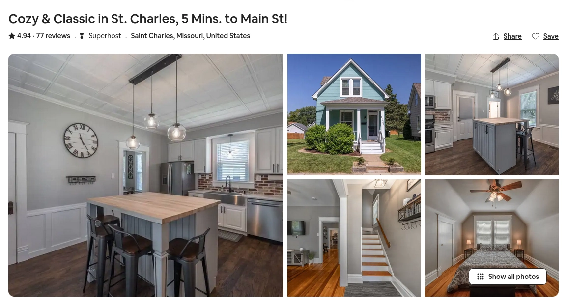 A screenshot of the Vine Street Vacations property listing page on Airbnb.